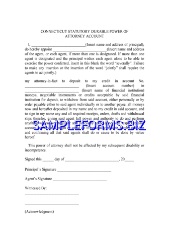 Connecticut Statutory Durable Power of Attorney Account Form pdf free